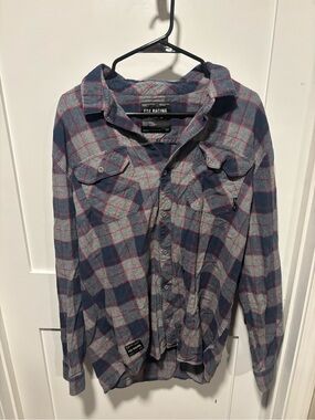 Fox Racing Blue & Gray Plaid Shirt with Pink Lines
